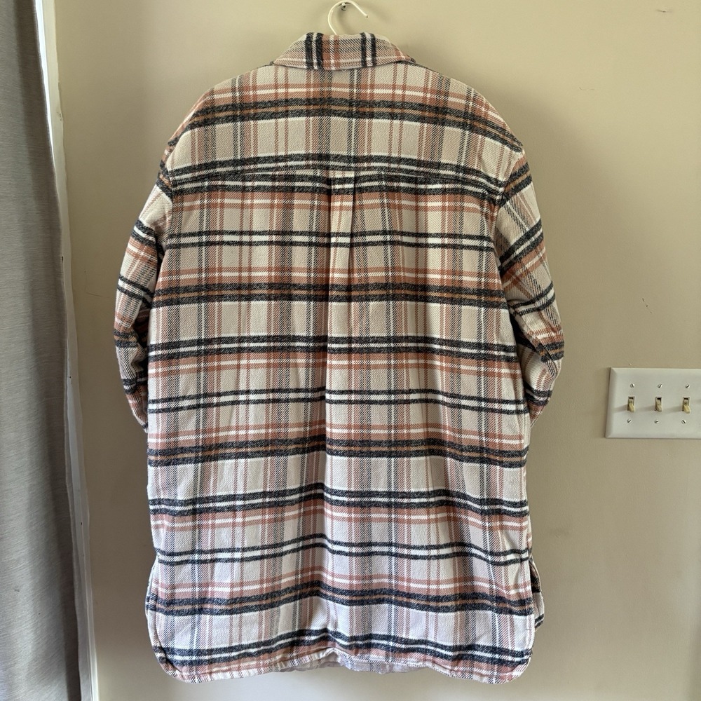Universal Thread Brushed Plaid Lined Shacket Peach Brown White Women's XL - Picture 2 of 4